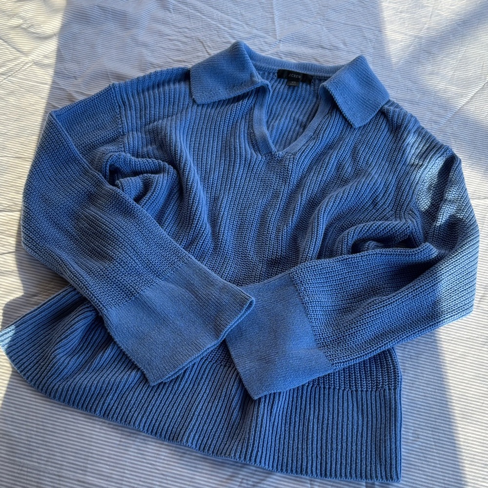 J. Crew Collared Blue Flare Sleeve Women’s Crop Sweater